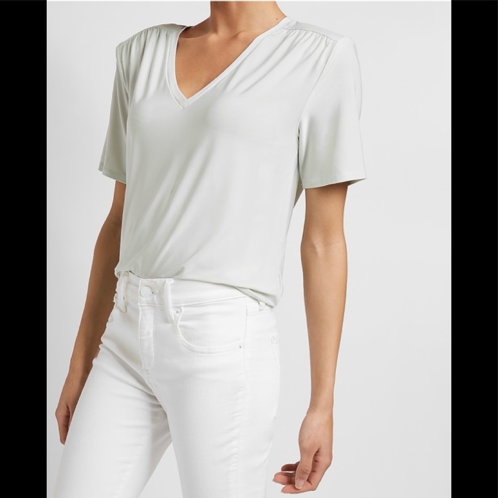 Express Mint Green Cropped Padded Shoulder Short Sleeve Top NEW Medium Dressy